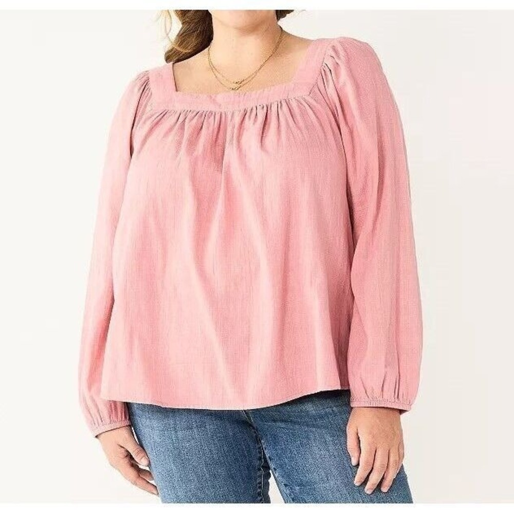 NWT Sonoma Plus Size Square Neck Volume Sleeve Light Pink Blouse Size 3X